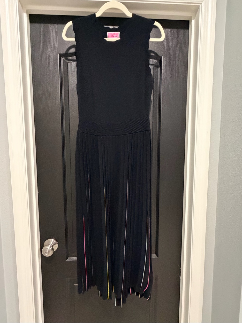 kate spade Black Sleeveless Maxi Dress with Multicolor Fringe Accents